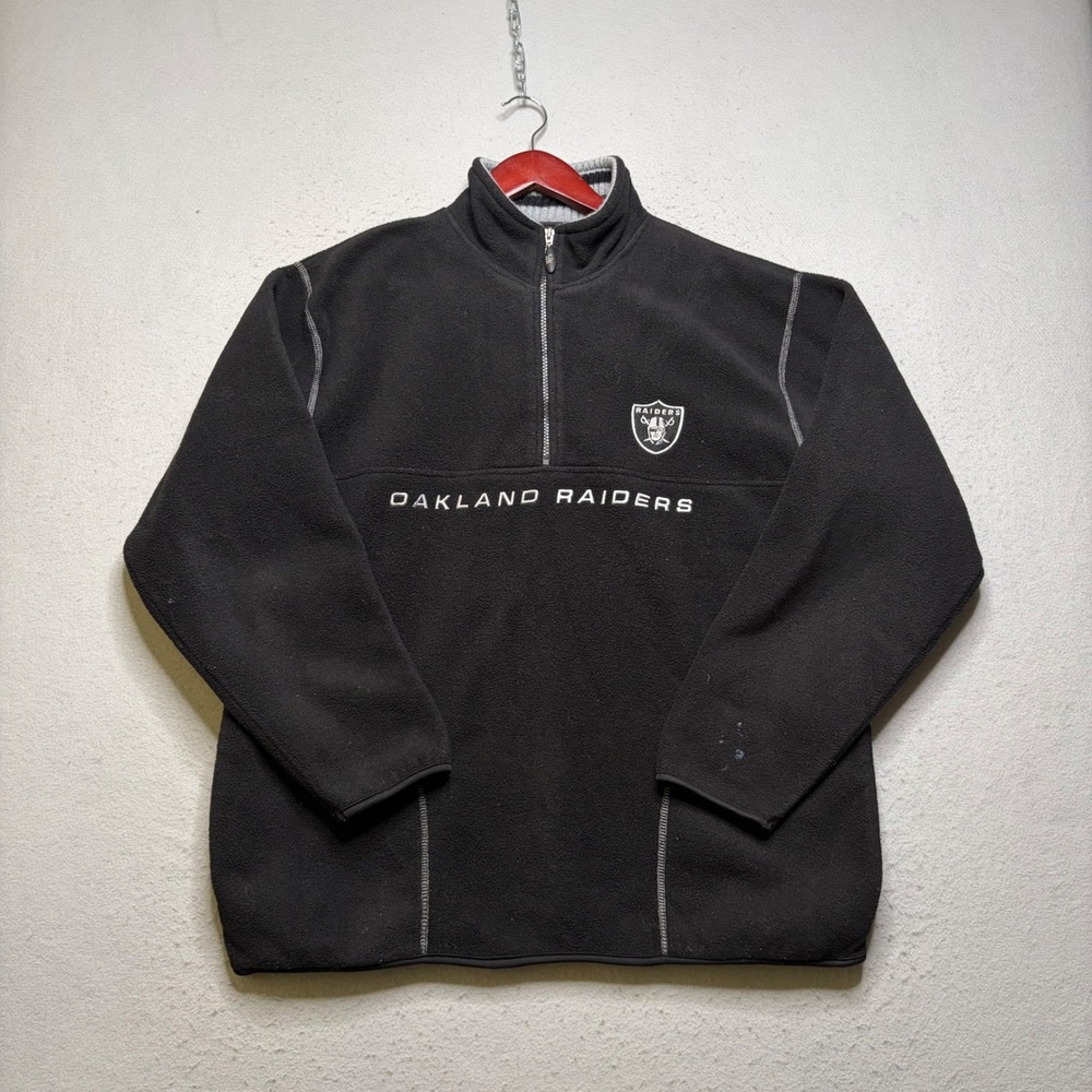 NFL Fleece Pullover Mens M Black Oakland Raiders Vintage 90s Quarter Zip Logo